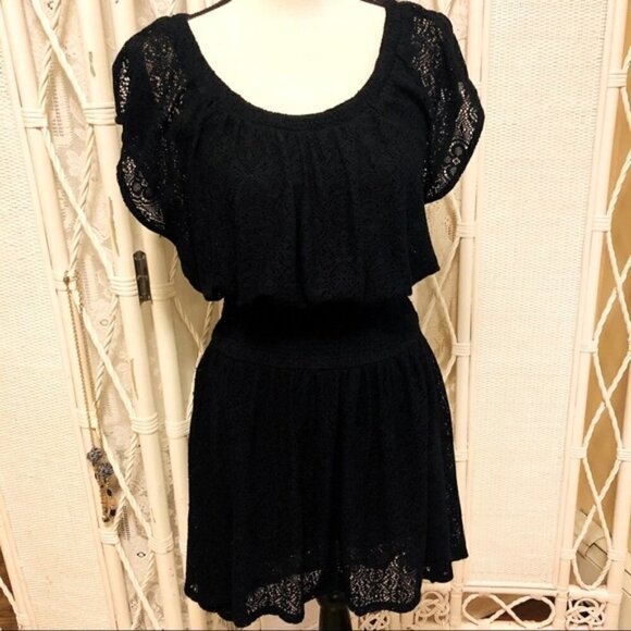 Anthropologie Dress Black Smocked Crochet Full Skirt Leifnotes Brand size Small - Picture 2 of 14